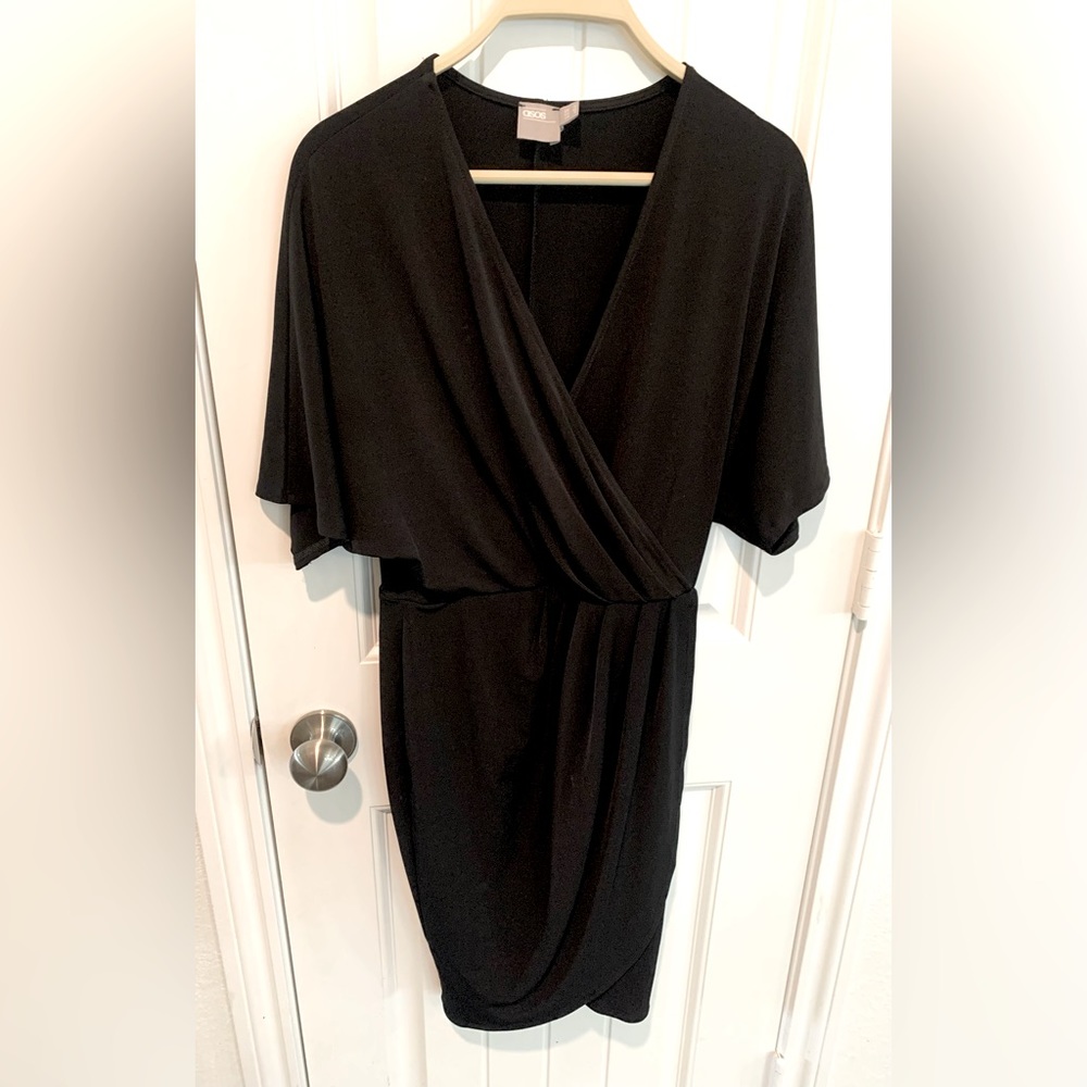 ASOS Black Faux Wrap Flutter Sleeve Dress Women’s Size 6 Knee Length